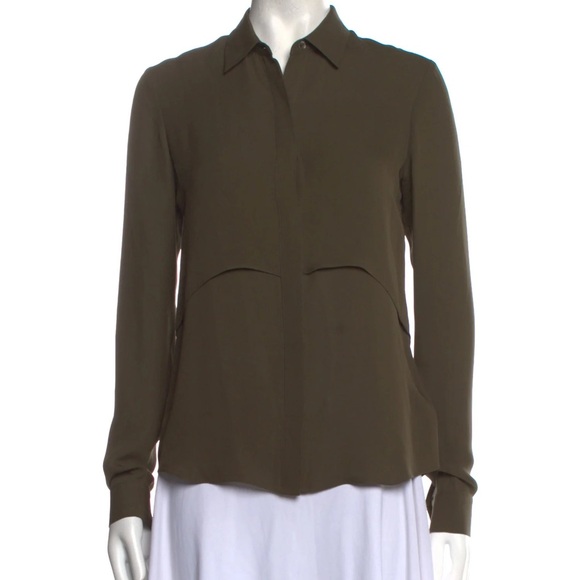 Theory Rosita Double Georgette 100% Silk Layered Blouse Green - Picture 1 of 4